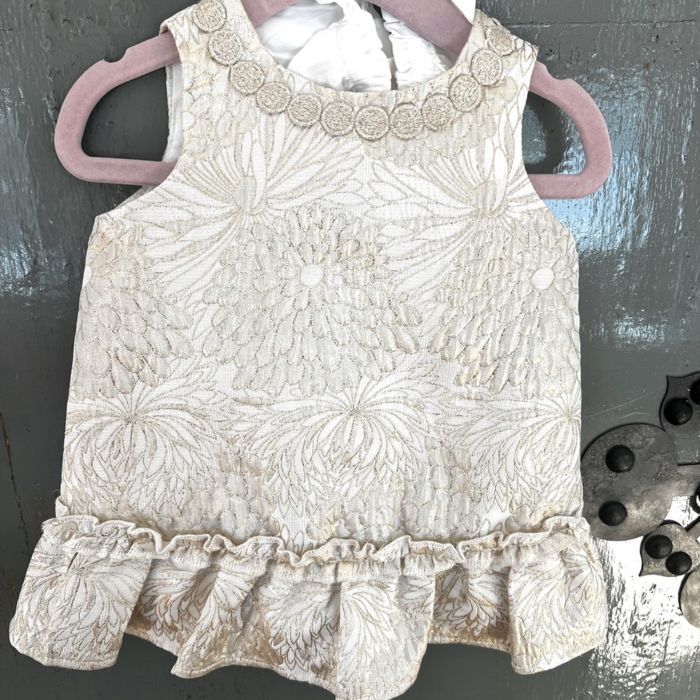 Lilly Pulitzer Abrianna "Gold Metallic Lagoon Jacquard” dress/ bloomers 6-12 mos